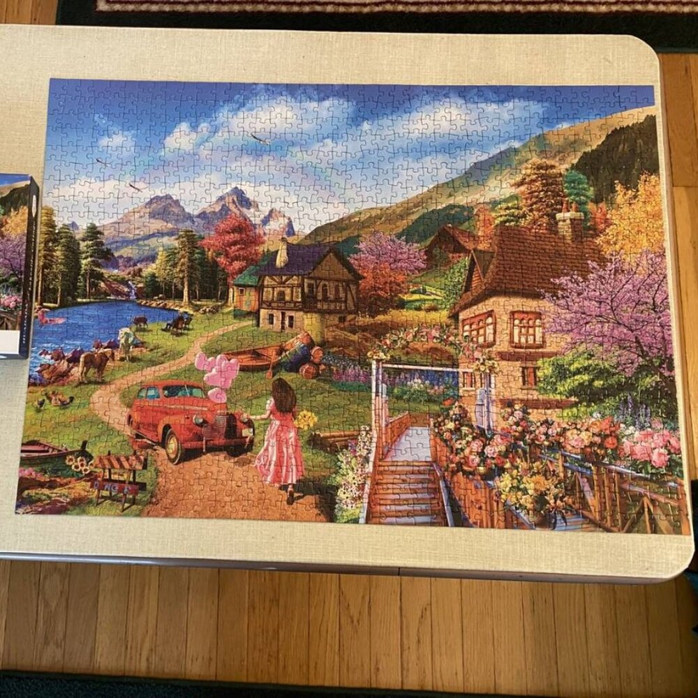 1000pc jigsaw puzzle "Lakeside Cottage" by Huadada